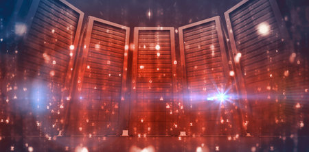 Red server against glittering background
