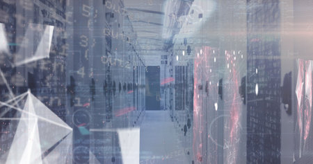 Image of data processing over connections, lights and servers. Network, connections, communication...