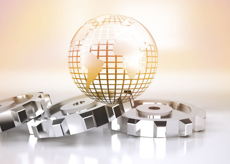 Shiny planet over grey cogsの写真素材