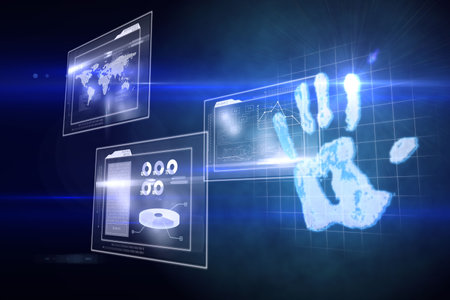 Digital security hand print scan in blue and black