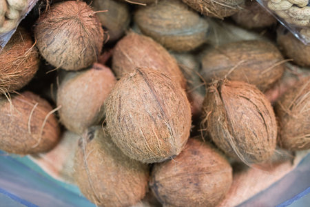 Close-up of coconuts at supermarket