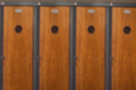 Full frame shot of wooden lockers in schoolの写真素材