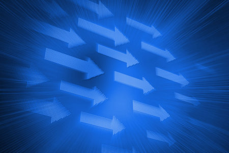 Digitally generated futuristic blue arrowsの写真素材
