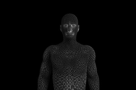 Digital composite close-up image of 3d man