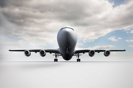 3D plane standing on white groundの写真素材