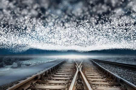 Digitally generated train tracks under blanket of bright stars