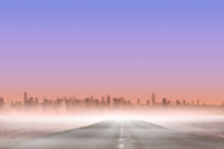 Digitally generated image of road leading city against dramattic skyの写真素材