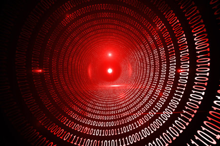 Shiny red binary code on black background