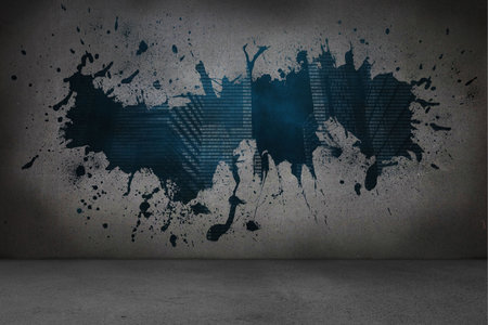 Splash on wall revealing technology graphicの写真素材