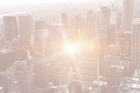 Manhattan skyline with bright lightの写真素材