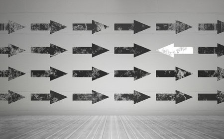 White and black arrows on wallの写真素材