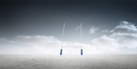 Goals posts on pitchの写真素材