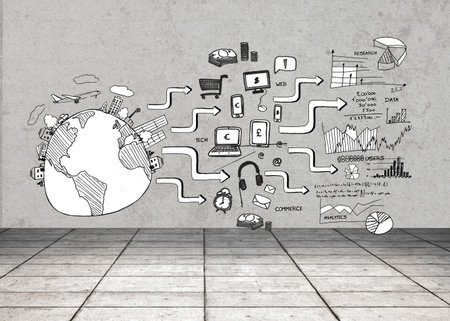 Black white graphic in grey roomの写真素材