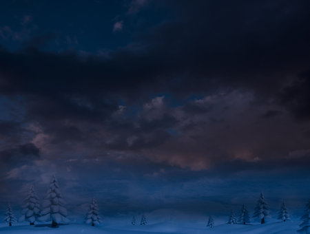 Digitally generated Night sky over forestの写真素材