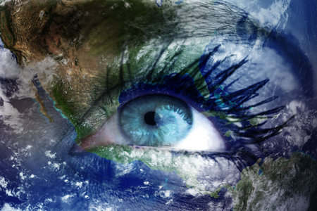 Earth overlay on faceの写真素材