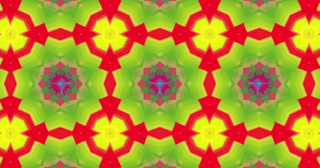 Image of rows of glowing multiple kaleidoscope abstract shapes moving in hypnotic motion in seamless...