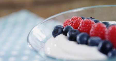 Image of eat healthy text over dessert. national vegetarian week and celebration concept digitally generated image.の写真素材