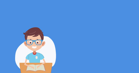 Image of pictogram of male student with graduation hat on and speech bubble with school icons moving...