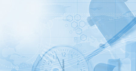 Digital illustration of a clock on a white background. Medicine public health pandemic coronavirus Covid 19 outbreak concept digital composite.の写真素材