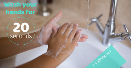 Digital illustration of washing hands with a writing. Public health pandemic coronavirus Covid 19...