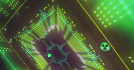 Image of ecology icons over digital tunnel. Global ecology and digital interface concept digitally...