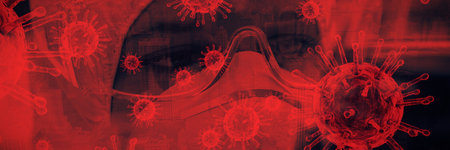 coronavirus on white background against city skyline. Testing for Coronavirus, global pandemic...