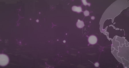 Image of data with science formulas, molecules and globe on digital interface. Digital composite, healthcare and medicine, science and technology, biology.の写真素材