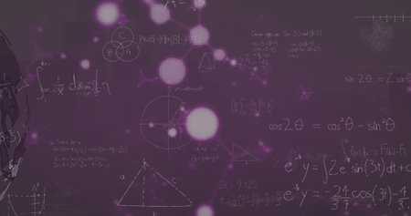 Image of data with science formulas, molecules and globe on digital interface. Digital composite, healthcare and medicine, science and technology, biology.の写真素材