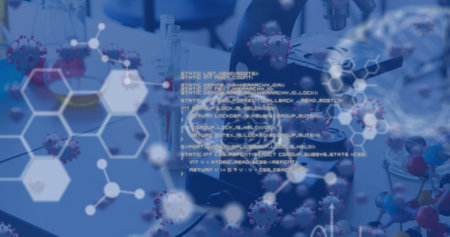Image of data processing over lab. Global medicine and digital interface concept digitally generated...