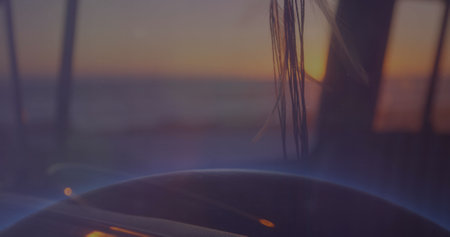 Composite image of data processing against caucasian girl holding digital tablet at home. Global business data processing finance crisis and recession concept digitally generated image.の写真素材