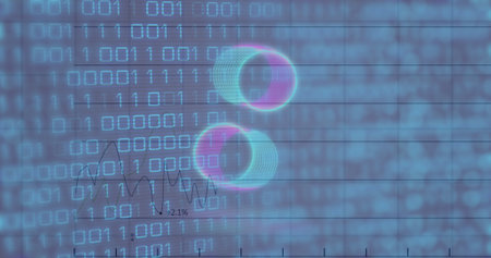 Image of data processing over circles. Global business, finances and digital interface concept...