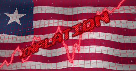 Image of data processing and inflation text over flag of chile. Global business, finances and digital interface concept digitally generated image.の写真素材