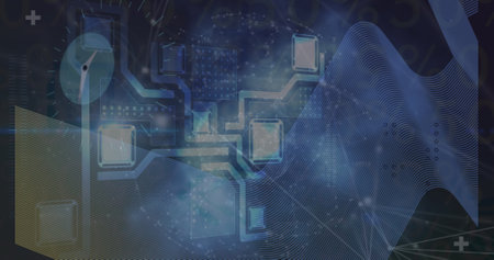 Image of data processing over clock and shapes. Global business and digital interface concept...