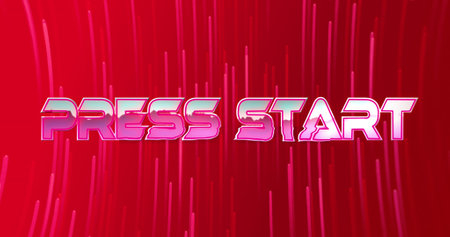 Image of press start text over light trails. Social media and digital interface concept digitally...