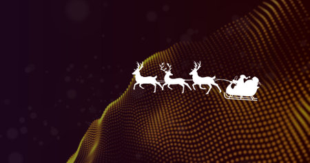 Image of santa sleigh over dots on brown backgroundの写真素材