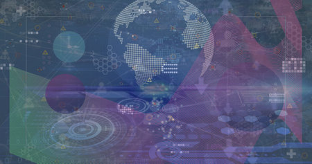 Image of data processing over clock and globe. Global business and digital interface concept...