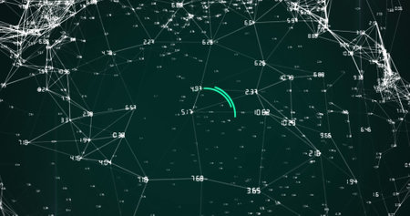 Image of network of connections over scope scanning. Global business and digital interface concept digitally generated image.の写真素材