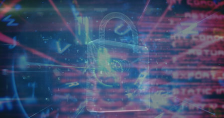Image of padlock icon over data processing on black background. Global technology, online security...
