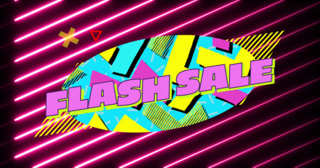 Image of flash sale text over light trails. Social media and digital interface concept digitally generated image.の写真素材