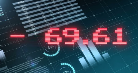 Image of data processing over black background. Global business and digital interface concept...