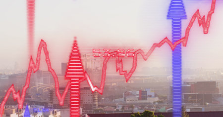 Image of data processing over cityscape. Global business and digital interface concept digitally...