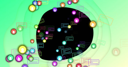 Image of media icons over shapes. Social media and digital interface concept digitally generated...