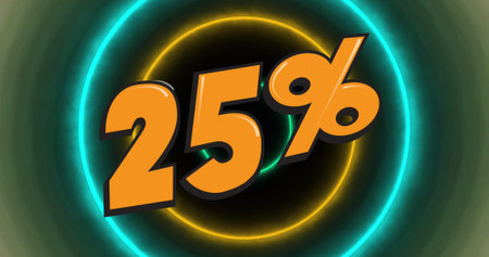Image of 25 percent over neon circles. Social media and digital interface concept digitally...