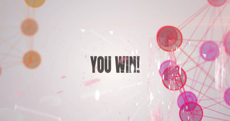 Images of you win text over data processing on white background. Global connections and data processing concept digital generated image.の写真素材