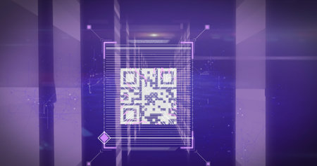 Image of qr code over shapes. Global business and digital interface concept digitally generated...