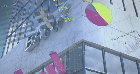 Image of data processing over cityscape. Global business and digital interface concept digitally...