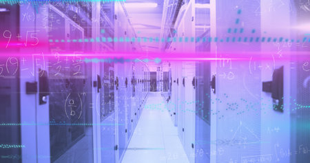 Image of data processing over server room. Global business and digital interface concept digitally...
