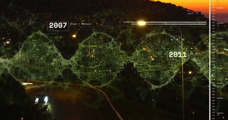 Image of data processing over cityscape. Global business and digital interface concept digitally...