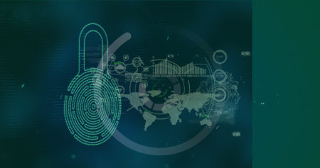 Image of data processing over padlock. Global business and digital interface concept digitally...