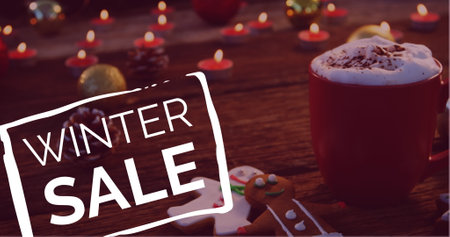 Composition of winter sale text over christmas decoration in background. Christmas, sales, tradition, celebration and festivity concept digitally generated image.の写真素材